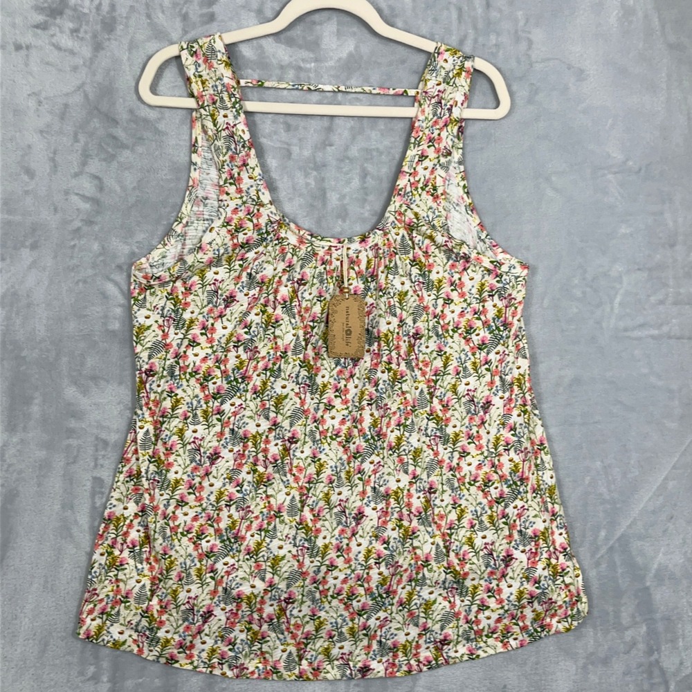Natural Life Womens Tank Top M Cream NWT Floral Boho Flowy Cotton Cottagecore